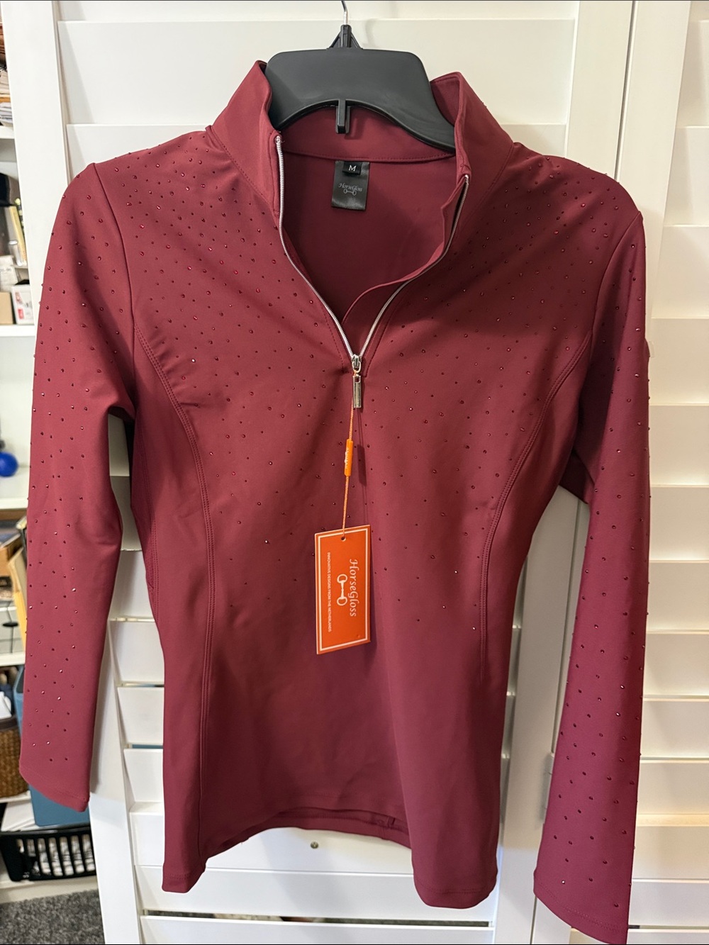 Women’s long sleeve riding shirt burgundy horsegloss